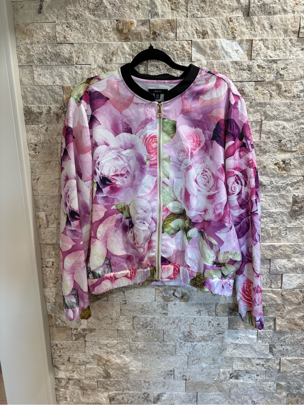 NYC Pink Floral Bomber Jacket L
